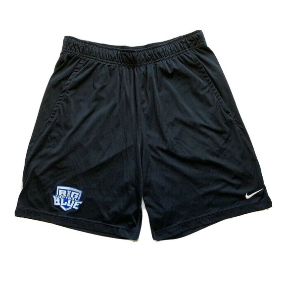 Nike Dri-Fit Athletic Shorts Mens Large Swoosh Elastic Waist Football Black - Picture 1 of 11